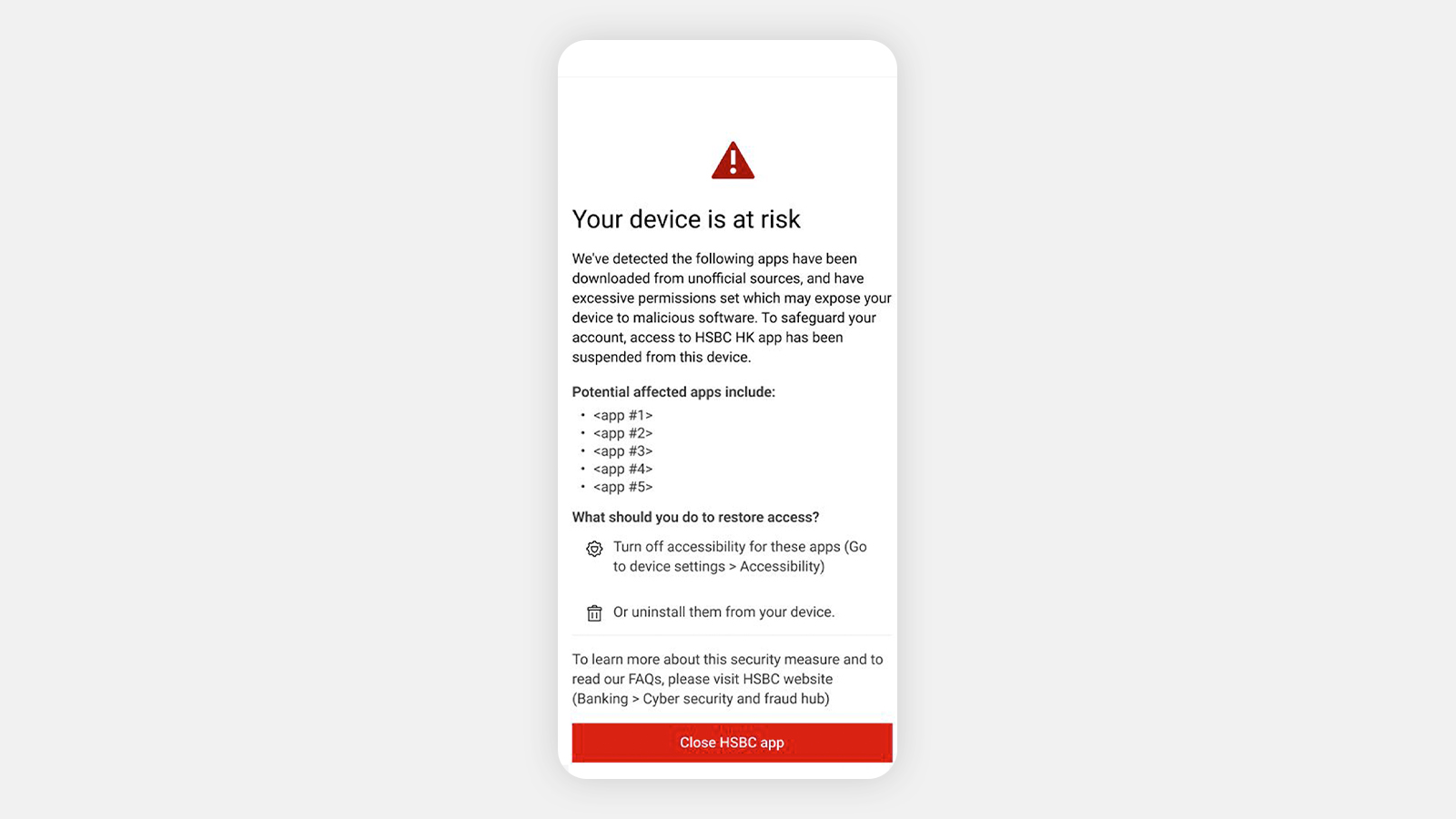 A screen with the title ‘Your device is at risk’