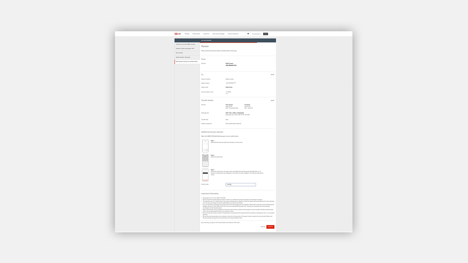 Using HSBC HK Mobile Banking app Send money with FPS step 1